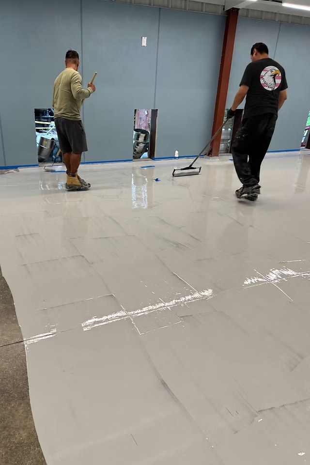 Epoxy floor installation in progress